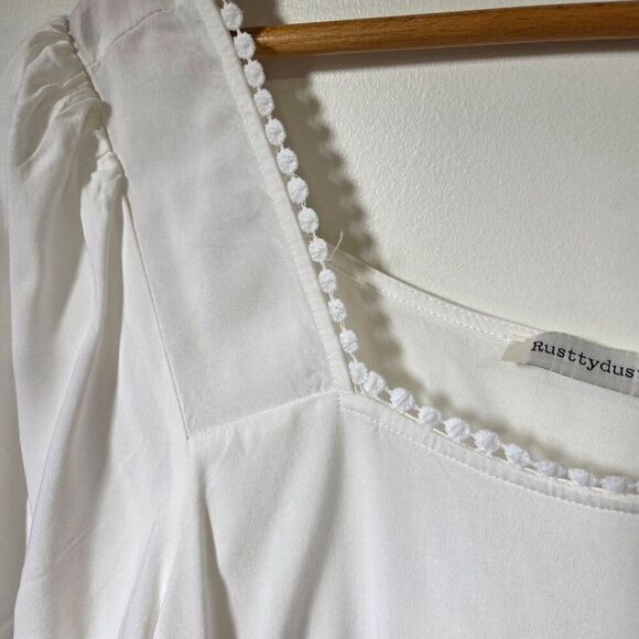 EUC RUSTTYDUSTTY WHITE SQUARE NECK BABYDOLL TIERED TOP SIZE 2XL/XXL - Picture 13 of 16